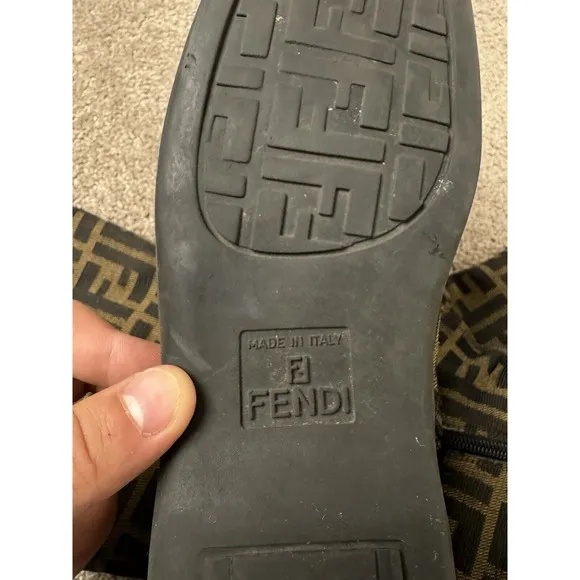 Vintage FENDI Zucca FF Logos Black Brown Boots Sneakers High Tops Size US 10