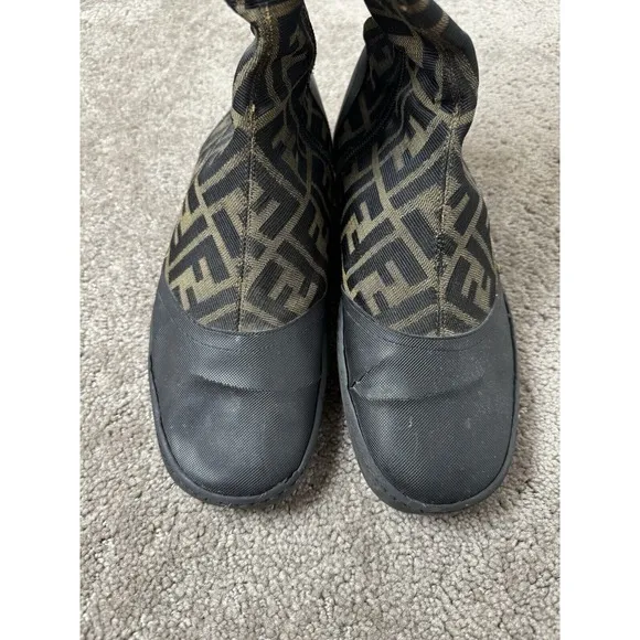 Vintage FENDI Zucca FF Logos Black Brown Boots Sneakers High Tops Size US 10