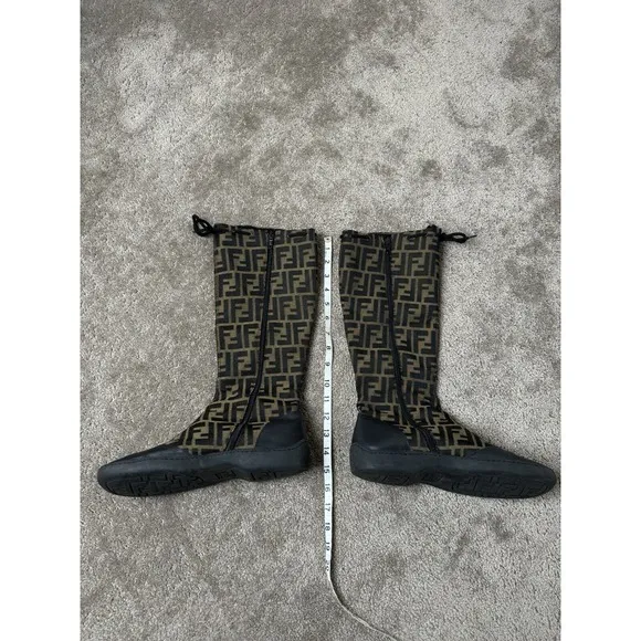 Vintage FENDI Zucca FF Logos Black Brown Boots Sneakers High Tops Size US 10