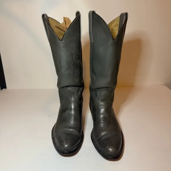 Vintage Frye Gray Leather Western Boots 2344 Pull On USA Men's 8 D