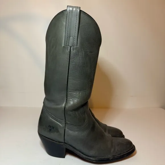 Vintage Frye Gray Leather Western Boots 2344 Pull On USA Men's 8 D