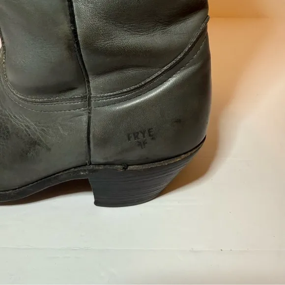 Vintage Frye Gray Leather Western Boots 2344 Pull On USA Men's 8 D