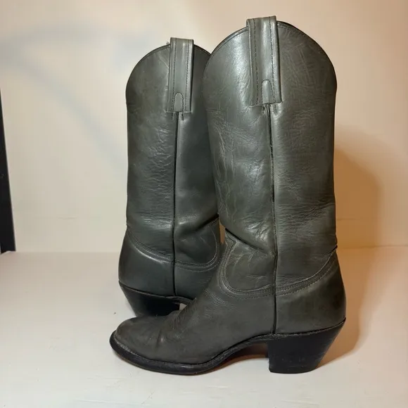 Vintage Frye Gray Leather Western Boots 2344 Pull On USA Men's 8 D