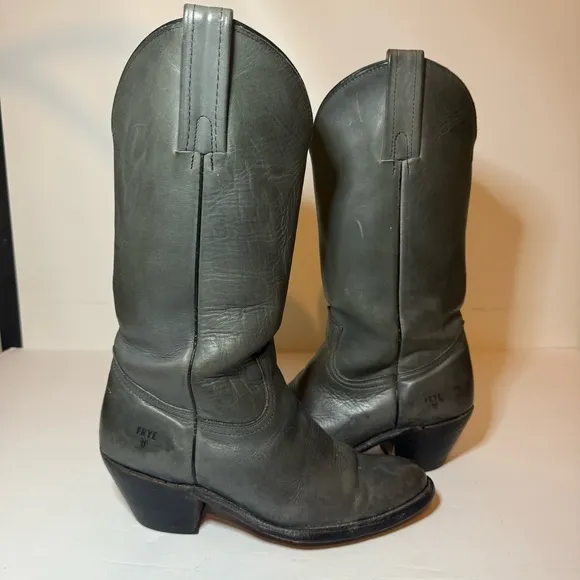 Vintage Frye Gray Leather Western Boots 2344 Pull On USA Men's 8 D