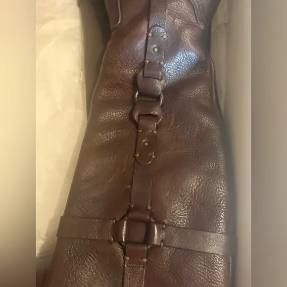 Vintage FRYE Women's Fiona O ring heeled brown ZipUp leather boots 7.5 w…