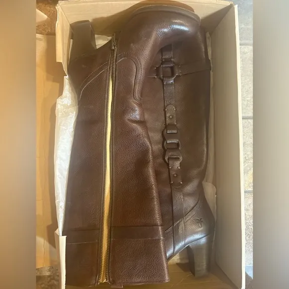 Vintage FRYE Women's Fiona O ring heeled brown ZipUp leather boots 7.5 w…
