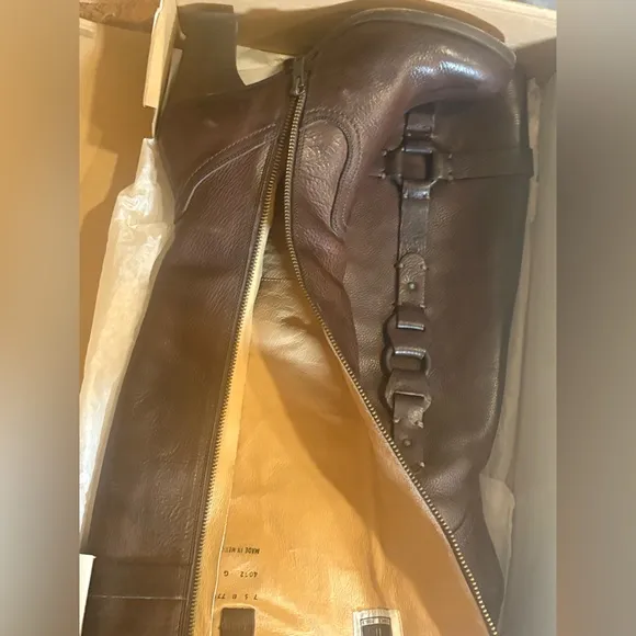 Vintage FRYE Women's Fiona O ring heeled brown ZipUp leather boots 7.5 w…