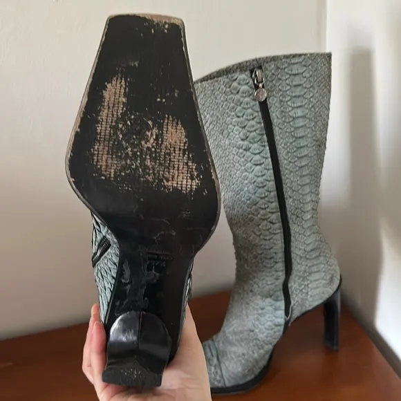 Vintage Gianni Bravo Snake Skin Boots US 7 European 37.5 green/blue