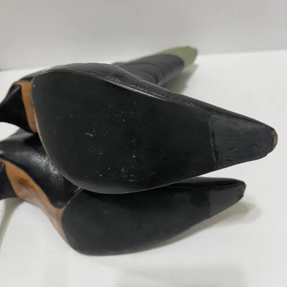Vintage Gucci black leather pointed toe boots Sz 35 1/2