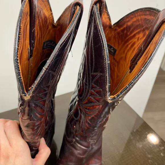 Vintage J. Chisholm Burgundy Leather Western Cowboy Boots Men's 8 EE