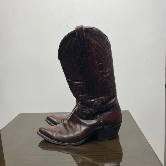 Vintage J. Chisholm Burgundy Leather Western Cowboy Boots Men's 8 EE