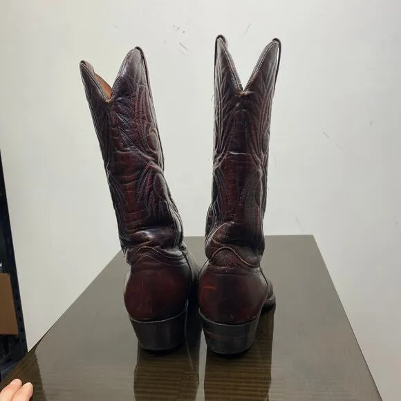 Vintage J. Chisholm Burgundy Leather Western Cowboy Boots Men's 8 EE