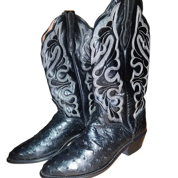 Vintage J Chisholm Exotic Ostrich  Cowboy Boots Size 10D Made in USA