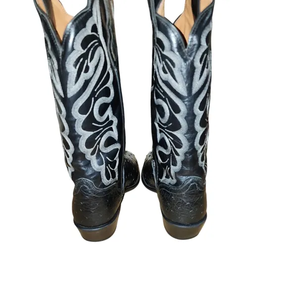 Vintage J Chisholm Exotic Ostrich  Cowboy Boots Size 10D Made in USA