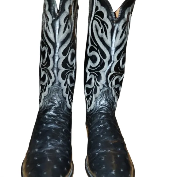 Vintage J Chisholm Exotic Ostrich  Cowboy Boots Size 10D Made in USA