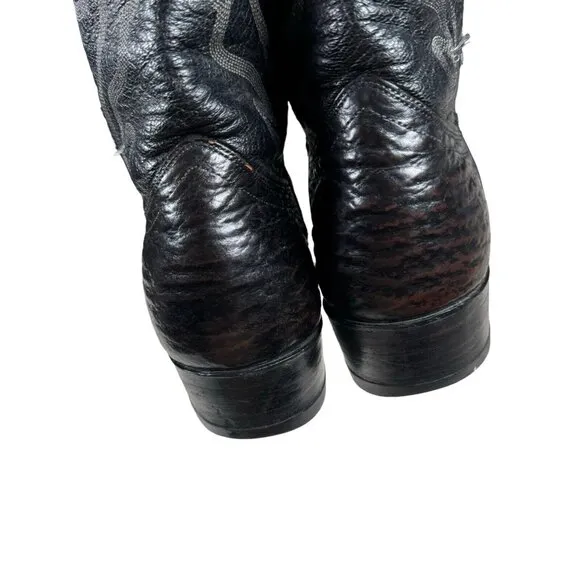 Vintage J Chisholm‎ Western Handcrafted Black Leather Cowboy Men's Boots 8.5 D