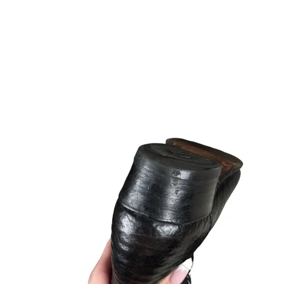 Vintage J Chisholm‎ Western Handcrafted Black Leather Cowboy Men's Boots 8.5 D