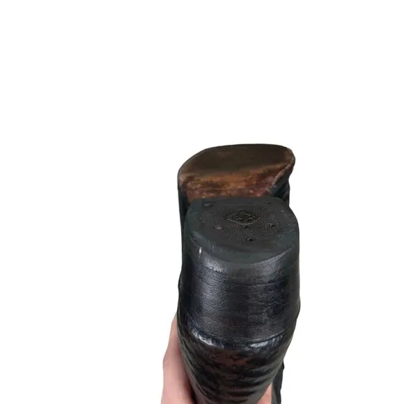 Vintage J Chisholm‎ Western Handcrafted Black Leather Cowboy Men's Boots 8.5 D