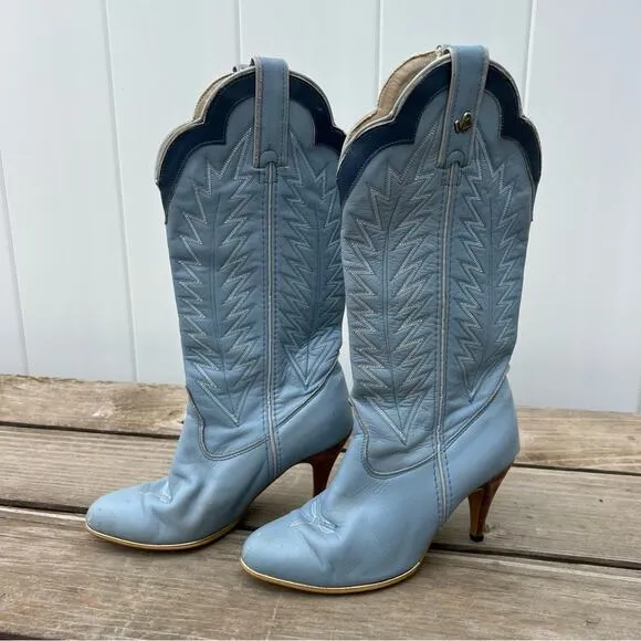 Vintage Jeenz Bootz Stiletto Heel Blue Cowgirl Western Boots 6 1/2 M