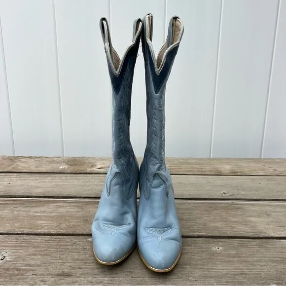 Vintage Jeenz Bootz Stiletto Heel Blue Cowgirl Western Boots 6 1/2 M
