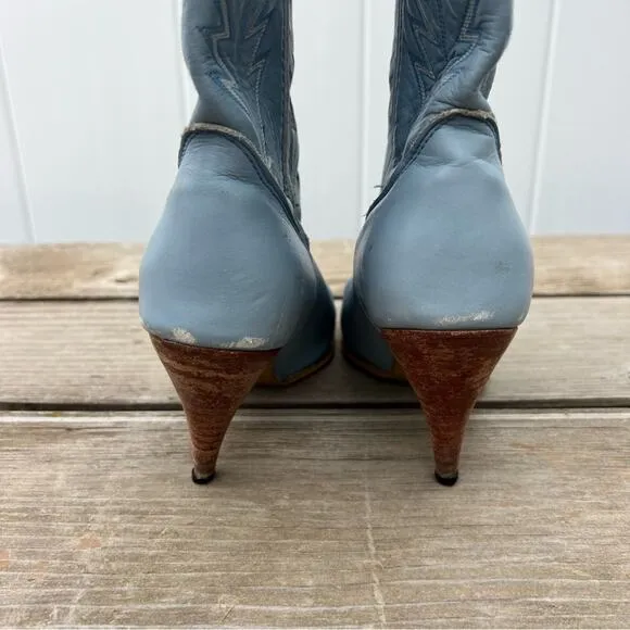 Vintage Jeenz Bootz Stiletto Heel Blue Cowgirl Western Boots 6 1/2 M