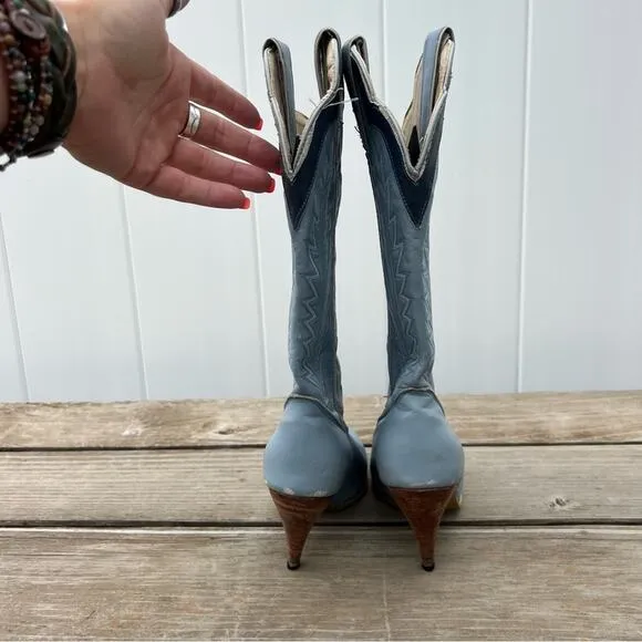 Vintage Jeenz Bootz Stiletto Heel Blue Cowgirl Western Boots 6 1/2 M