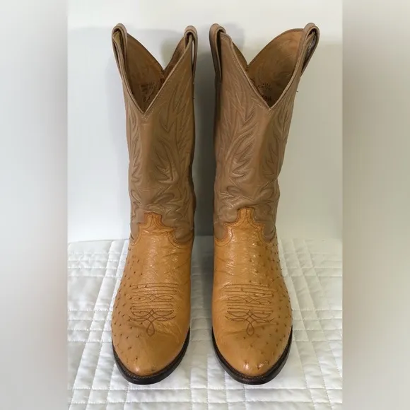 Vintage Justin 8737 Ostrich Quill Leather Boots. Sz 10E
