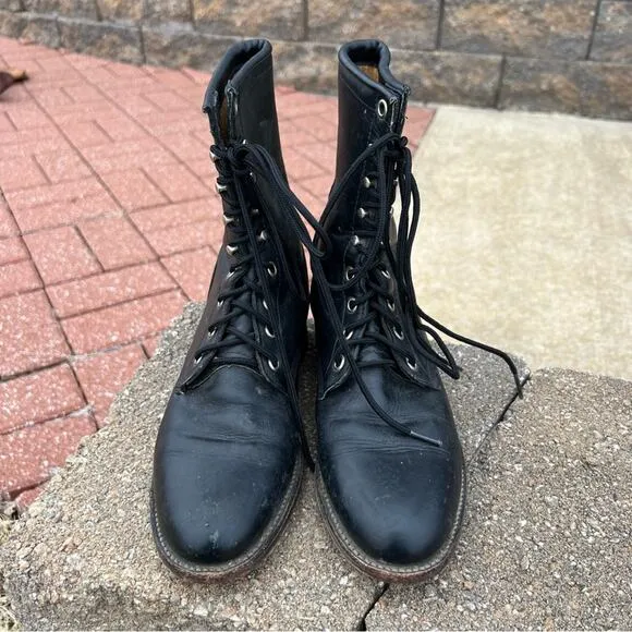 Vintage Justin Boots black roper lace up granny booties 6B