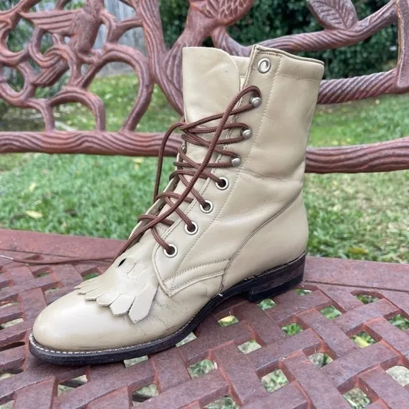 Vintage Justin George Strait Kiltie Blonde Girls Cowgirl Western Boots
