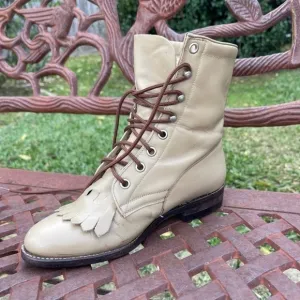 Vintage Justin George Strait Kiltie Blonde Girls Cowgirl Western Boots