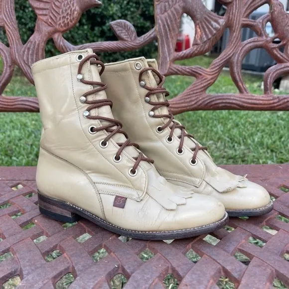 Vintage Justin George Strait Kiltie Blonde Girls Cowgirl Western Boots
