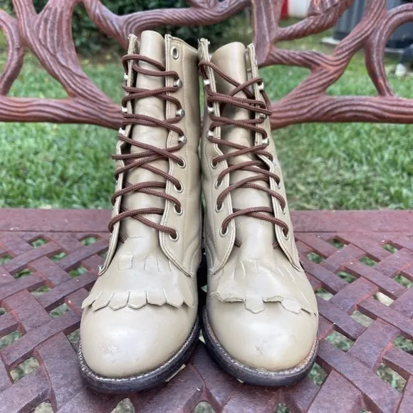 Vintage Justin George Strait Kiltie Blonde Girls Cowgirl Western Boots