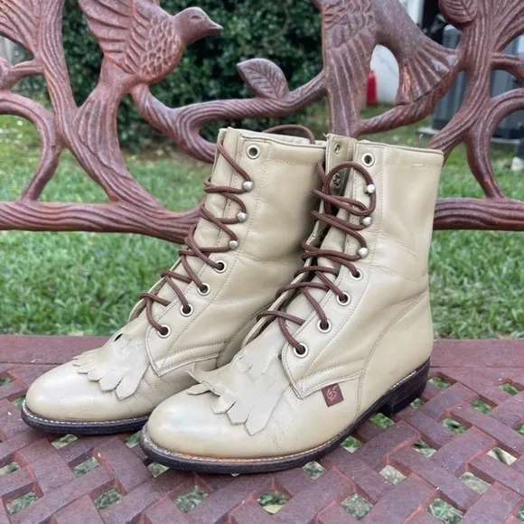 Vintage Justin George Strait Kiltie Blonde Girls Cowgirl Western Boots