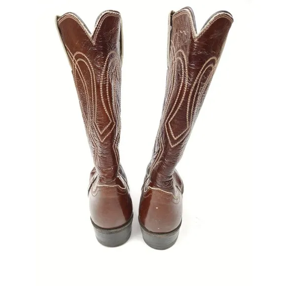Vintage Justin L4041 Brown Patent Leather Cap Toe Western Cowboy Boots Size 4.5C