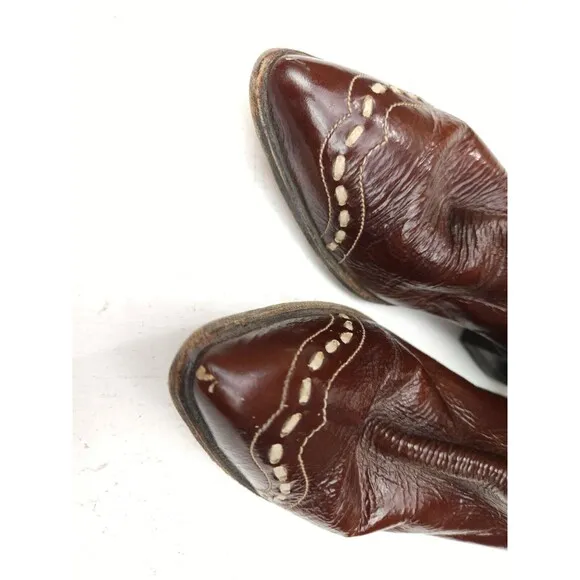 Vintage Justin L4041 Brown Patent Leather Cap Toe Western Cowboy Boots Size 4.5C