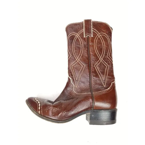 Vintage Justin L4041 Brown Patent Leather Cap Toe Western Cowboy Boots Size 4.5C