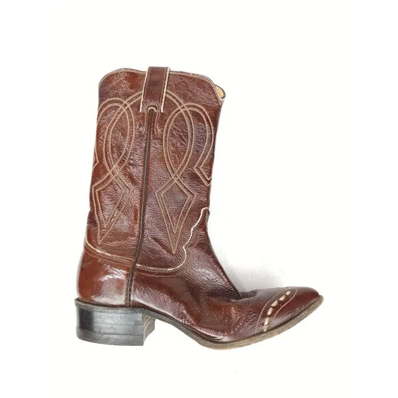 Vintage Justin L4041 Brown Patent Leather Cap Toe Western Cowboy Boots Size 4.5C