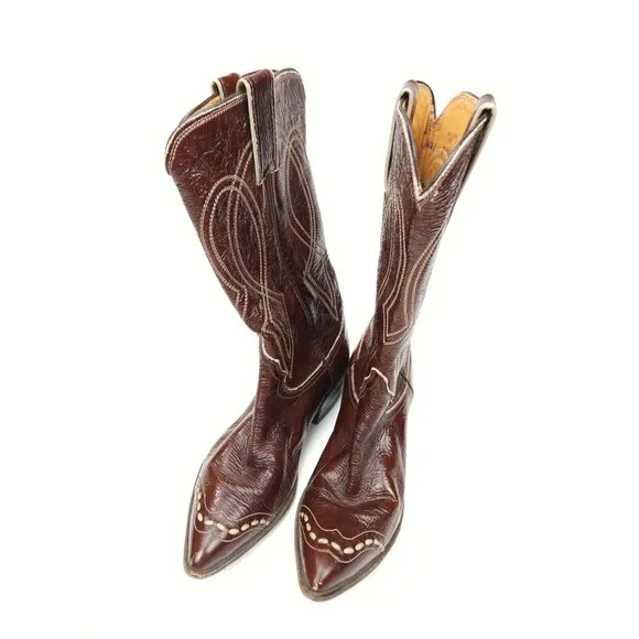 Vintage Justin L4041 Brown Patent Leather Cap Toe Western Cowboy Boots Size 4.5C
