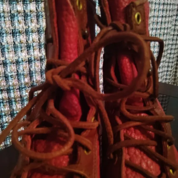 Vintage Justin Red Leather Lace Up Roper Boots