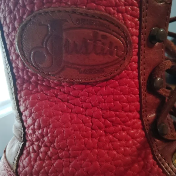 Vintage Justin Red Leather Lace Up Roper Boots