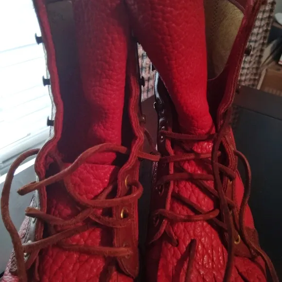 Vintage Justin Red Leather Lace Up Roper Boots