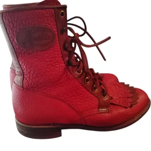 Vintage Justin Red Leather Lace Up Roper Boots