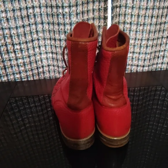 Vintage Justin Red Leather Lace Up Roper Boots