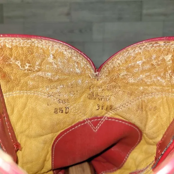 Vintage Justin Western Red Elephant &quot;Print&quot; Leather Roper Cowboy Boots Size 8.5
