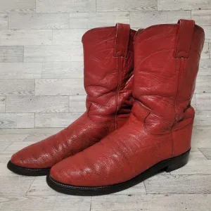 Vintage Justin Western Red Elephant &quot;Print&quot; Leather Roper Cowboy Boots Size 8.5