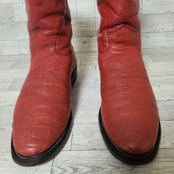 Vintage Justin Western Red Elephant &quot;Print&quot; Leather Roper Cowboy Boots Size 8.5
