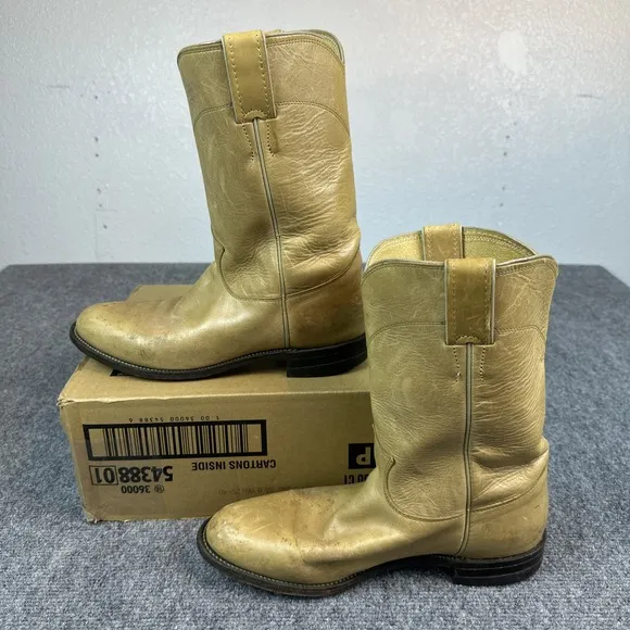 Vintage Justin Women's 8.5 B Blonde Leather Ropers Western Cowgirl Boots L3622