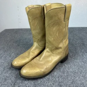 Vintage Justin Women's 8.5 B Blonde Leather Ropers Western Cowgirl Boots L3622