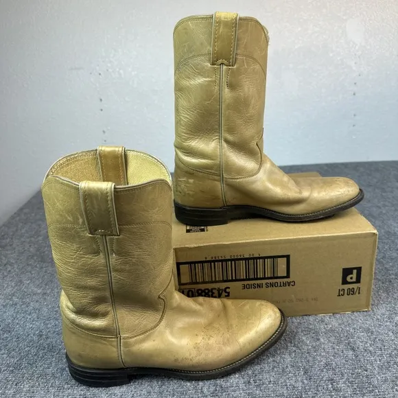 Vintage Justin Women's 8.5 B Blonde Leather Ropers Western Cowgirl Boots L3622