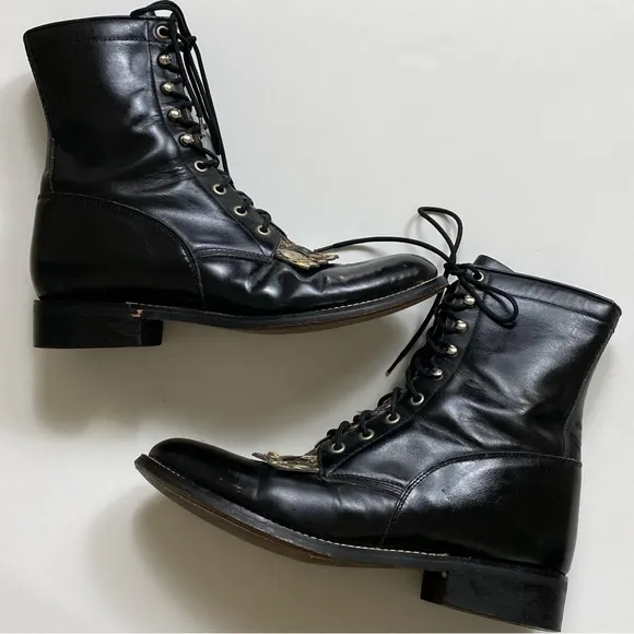 Vintage Justin’s J Diamond Roper Lace Up Snakeskin Boots